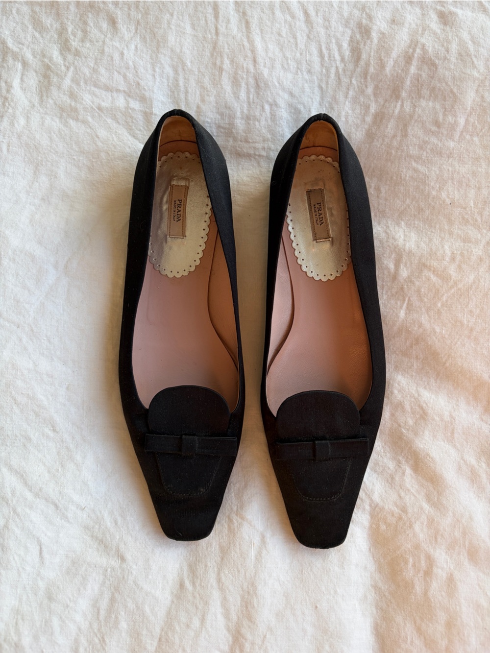 Vintage Prada Bow Satin Silk Loafer Pointy Toe Ballet Flats Black 90s Y2K - Picture 4 of 9